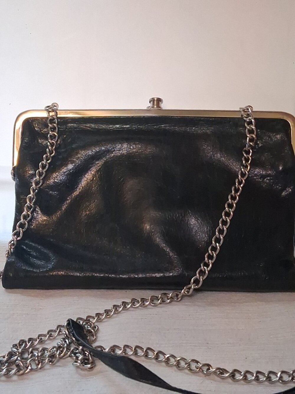 Vintage Hobo International Leather? Double Frame Kiss lock Clutch Chain Purse